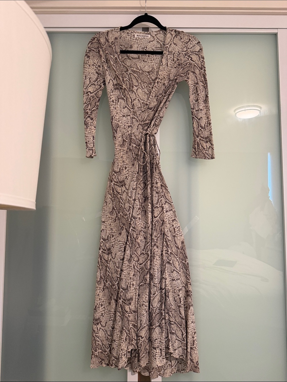 REFORMATION Snakeskin Wrap Maxi Dress - Brown/Gray